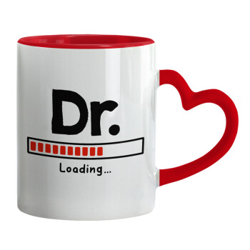 DR. Loading..., Κούπα καρδιά χερούλι κόκκινη, κεραμική, 330ml