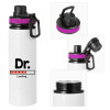 Metallic water bottle with safety lid, 850ml aluminum