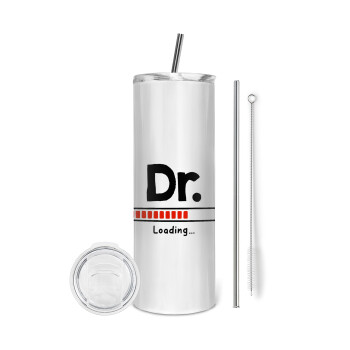 DR. Loading..., Tumbler ποτήρι θερμό από ανοξείδωτο ατσάλι 600ml, με μεταλλικό καλαμάκι & βούρτσα καθαρισμού