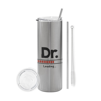 DR. Loading..., Eco friendly stainless steel Silver tumbler 600ml, with metal straw & cleaning brush