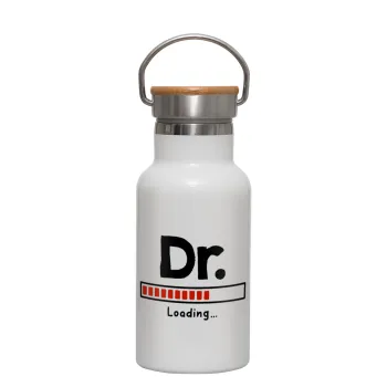 DR. Loading..., Metallic thermos (Stainless steel) White with wooden lid (bamboo), double-walled, 350ml