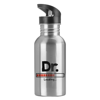 DR. Loading..., Water bottle Silver with straw, stainless steel 600ml