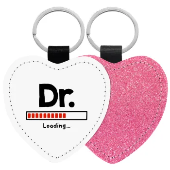 DR. Loading..., Μπρελόκ PU δερμάτινο glitter καρδιά ΡΟΖ
