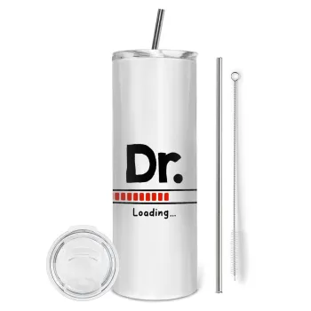 DR. Loading..., Tumbler ποτήρι θερμό από ανοξείδωτο ατσάλι 600ml, με μεταλλικό καλαμάκι & βούρτσα καθαρισμού