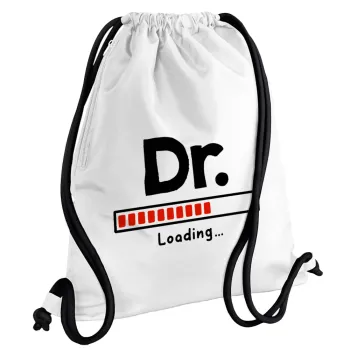 DR. Loading..., Τσάντα πλάτης πουγκί GYMBAG λευκή, με τσέπη (40x48cm) & χονδρά κορδόνια