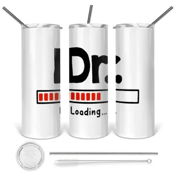 DR. Loading..., Tumbler ποτήρι θερμό από ανοξείδωτο ατσάλι 600ml, με μεταλλικό καλαμάκι & βούρτσα καθαρισμού