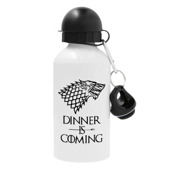 Dinner is coming (GOT), Metal water bottle, White, aluminum 500ml