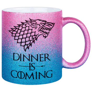 Dinner is coming (GOT), Κούπα Χρυσή/Μπλε Glitter, κεραμική, 330ml