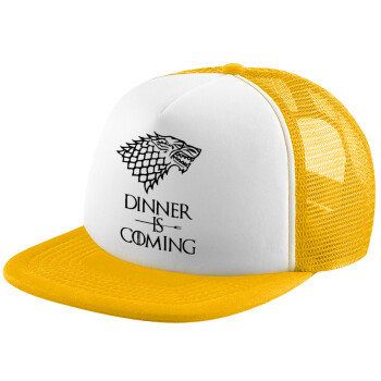 Dinner is coming (GOT), Καπέλο Ενηλίκων Soft Trucker με Δίχτυ Κίτρινο/White (POLYESTER, ΕΝΗΛΙΚΩΝ, UNISEX, ONE SIZE)