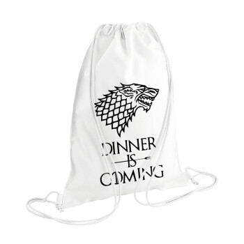 Dinner is coming (GOT), Backpack pouch GYMBAG white (28x40cm)