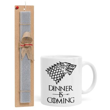 Dinner is coming (GOT), Easter Set, Ceramic Cup (330ml) & Easter aromatic flat candle (30cm) (GRAY)
