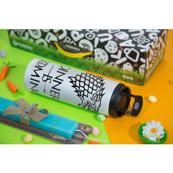 Dinner is coming (GOT), Easter candle,Travel Tumbler 2 Lids, with metal straw & cleaning brush & aromatic flat candle (30cm) (BLUE)