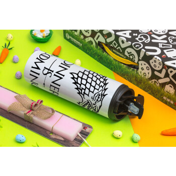 Dinner is coming (GOT), Easter candle,Travel Tumbler 2 Lids, with metal straw & cleaning brush & aromatic flat candle (30cm) (PINK)