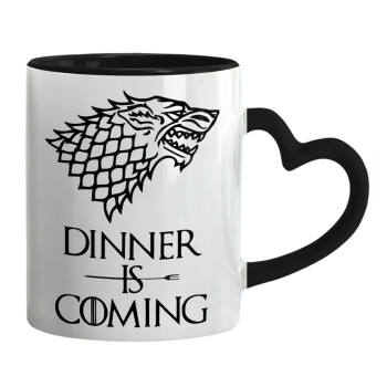 Dinner is coming (GOT), Mug heart black handle, ceramic, 330ml