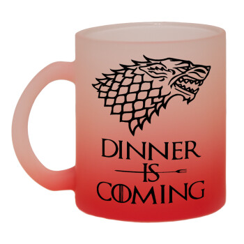 Dinner is coming (GOT), Κούπα γυάλινη δίχρωμη με βάση το κόκκινο ματ, 330ml