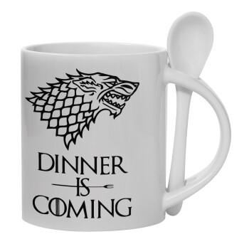 Dinner is coming (GOT), Ceramic coffee mug with Spoon, 330ml (1pcs)