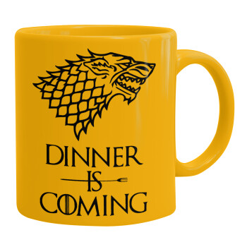 Dinner is coming (GOT), Ceramic coffee mug yellow, 330ml (1pcs)