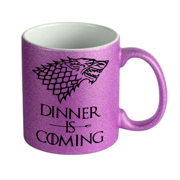 Dinner is coming (GOT), Κούπα Μωβ Glitter που γυαλίζει, κεραμική, 330ml