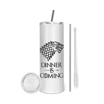 Dinner is coming (GOT), Eco friendly stainless steel tumbler 600ml, with metal straw & cleaning brush