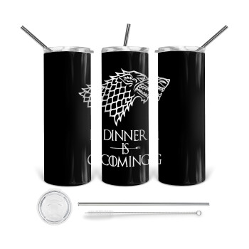 Dinner is coming (GOT), 360 Eco friendly stainless steel tumbler 600ml, with metal straw & cleaning brush