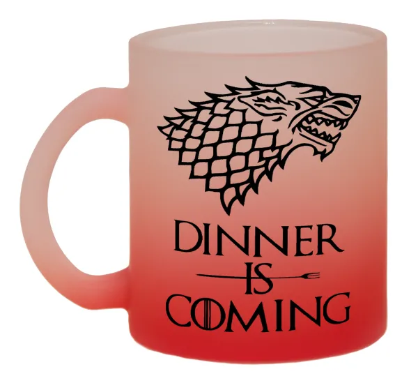 Dinner is coming — Κούπα γυάλινη δίχρωμη με βάση το κόκκινο ματ, 330ml