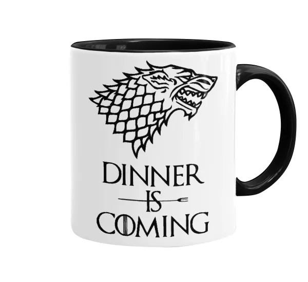 Dinner is coming — Κούπα χρωματιστή μαύρη, κεραμική, 330ml