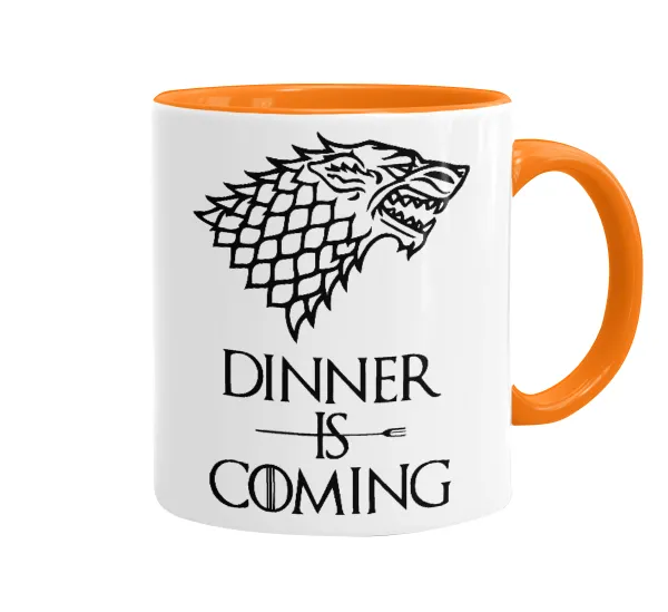 Dinner is coming — Κούπα χρωματιστή πορτοκαλί, κεραμική, 330ml