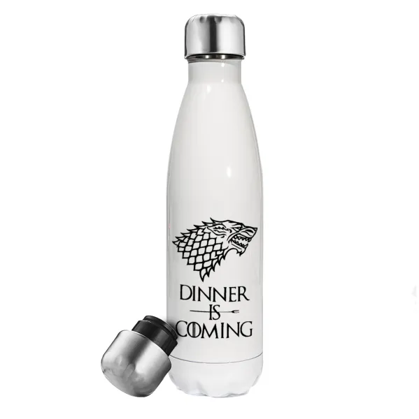 Dinner is coming — Μεταλλικό παγούρι θερμός Λευκό (Stainless steel), διπλού τοιχώματος, 500ml