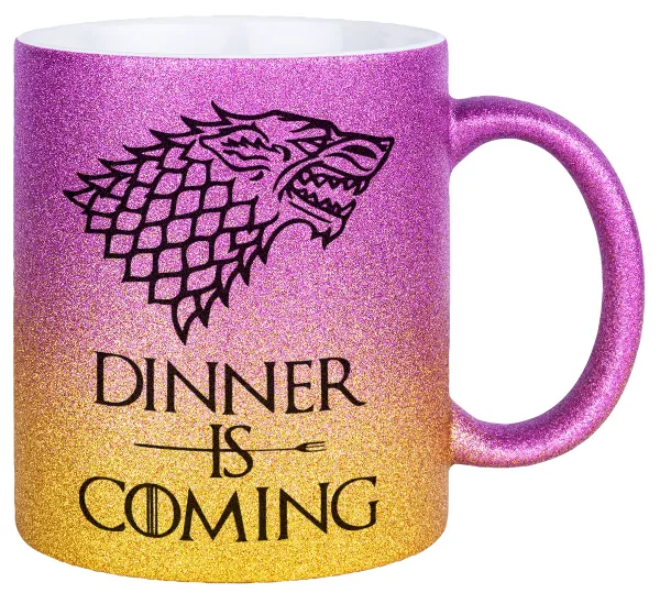 Dinner is coming — Κούπα Χρυσή/Ροζ Glitter, κεραμική, 330ml