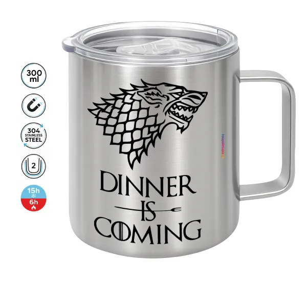 Dinner is coming — Double-walled stainless steel mug 300ml with temperature-retaining lid