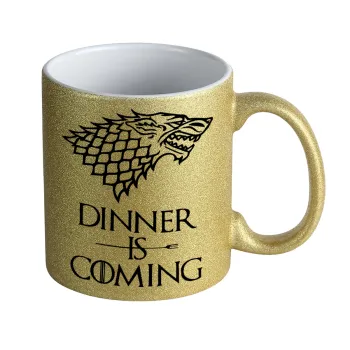 Dinner is coming (GOT), Κούπα Χρυσή Glitter που γυαλίζει, κεραμική, 330ml