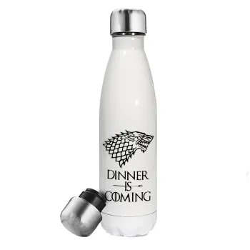 Dinner is coming (GOT), Metal mug thermos White (Stainless steel), double wall, 500ml