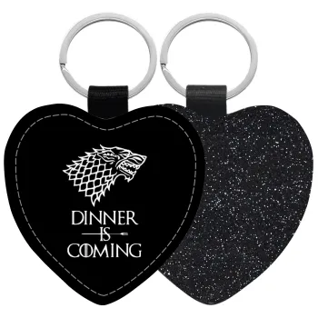 Dinner is coming (GOT), Μπρελόκ PU δερμάτινο glitter καρδιά ΜΑΥΡΟ