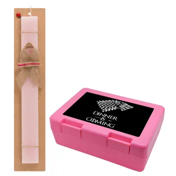 Dinner is coming (GOT), Easter Set, children's snack container PINK & scented flat Easter candle (30cm) (PINK)
