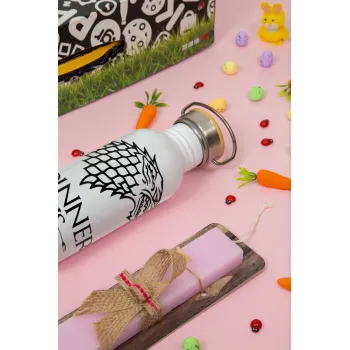 Dinner is coming (GOT), Easter Set, SS Metallic water bottle (620ml, stainless steel) & scented flat Easter candle (30cm) (PINK)