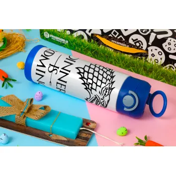 Dinner is coming (GOT), Easter candle, Childrens hot water bottle, stainless steel, with safety straw, BLUE (500ml)