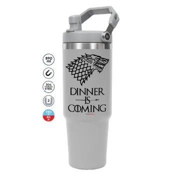 Dinner is coming (GOT), GREY color, 890ml (30oz) stainless Steel Tumbler with Handle