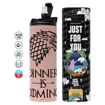 Dinner is coming (GOT), Tumbler stainless steel PINK 600ml