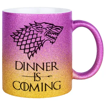 Dinner is coming (GOT), Κούπα Χρυσή/Ροζ Glitter, κεραμική, 330ml