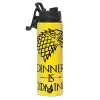 Metallic water bottle with safety lid, 850ml aluminum