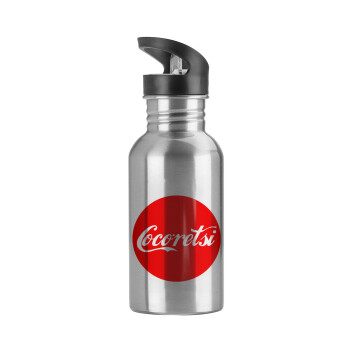 Cocoretsi, Water bottle Silver with straw, stainless steel 600ml