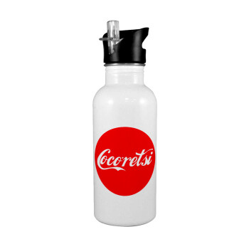 Cocoretsi, White water bottle with straw, stainless steel 600ml