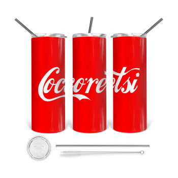 Cocoretsi, Tumbler ποτήρι θερμό από ανοξείδωτο ατσάλι 600ml, με μεταλλικό καλαμάκι & βούρτσα καθαρισμού