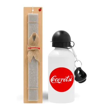 Cocoretsi, Easter Set, metallic aluminum water bottle (500ml) & aromatic flat Easter candle (30cm) (GRAY)