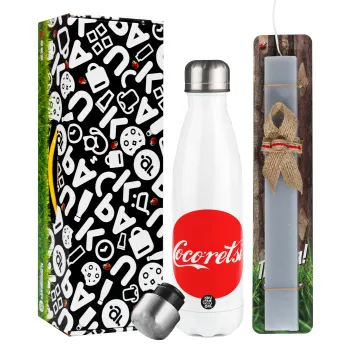 Cocoretsi, Easter candle, metallic white thermos bottle (500ml) & aromatic flat candle (30cm) (GRAY)