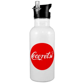 Cocoretsi, White water bottle with straw, stainless steel 600ml