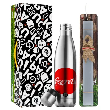 Cocoretsi, Easter Set, metallic stainless thermos flask (500ml) & scented flat Easter candle (30cm) (GRAY)