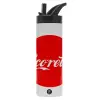 Metallic thermos bottle with straw & handle, stainless steel (Stainless steel 304), double-walled, 600ml.