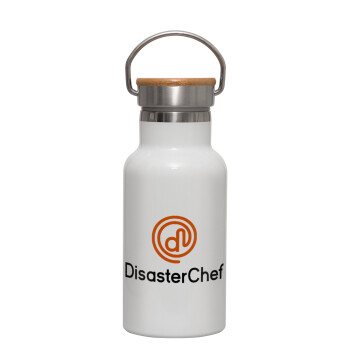 Disaster Chef, Metallic thermos (Stainless steel) White with wooden lid (bamboo), double-walled, 350ml