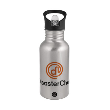 Disaster Chef, Water bottle Silver with straw, stainless steel 500ml